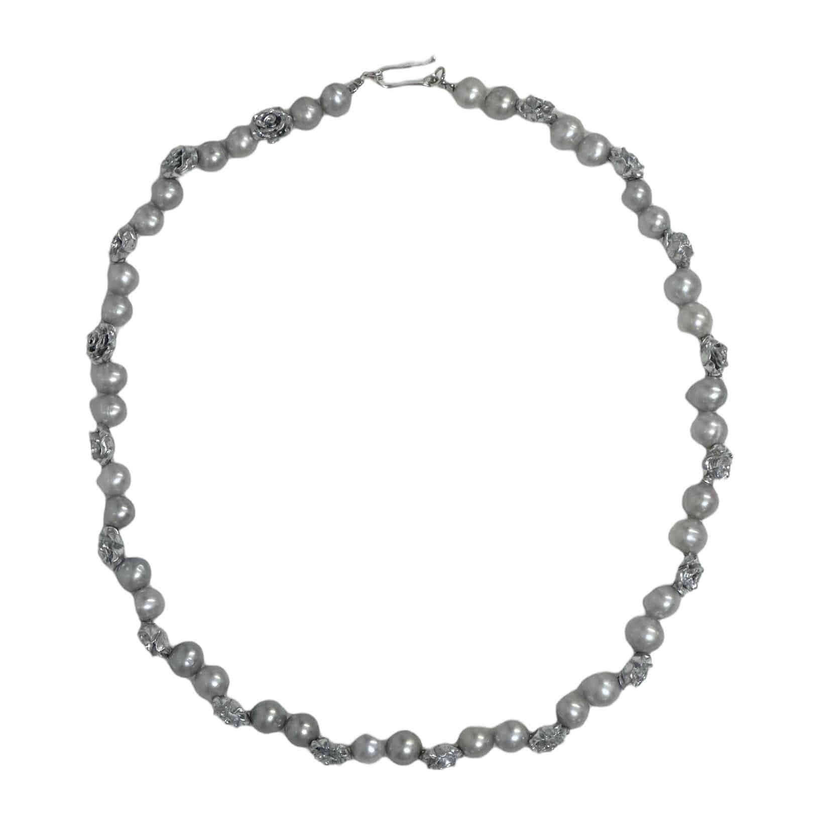 Mid Gray Pearl Rose Necklace